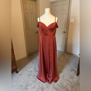 Bridesmaid dress! Azazie Ocean Stretch Satin Dress - Rust - Size A14